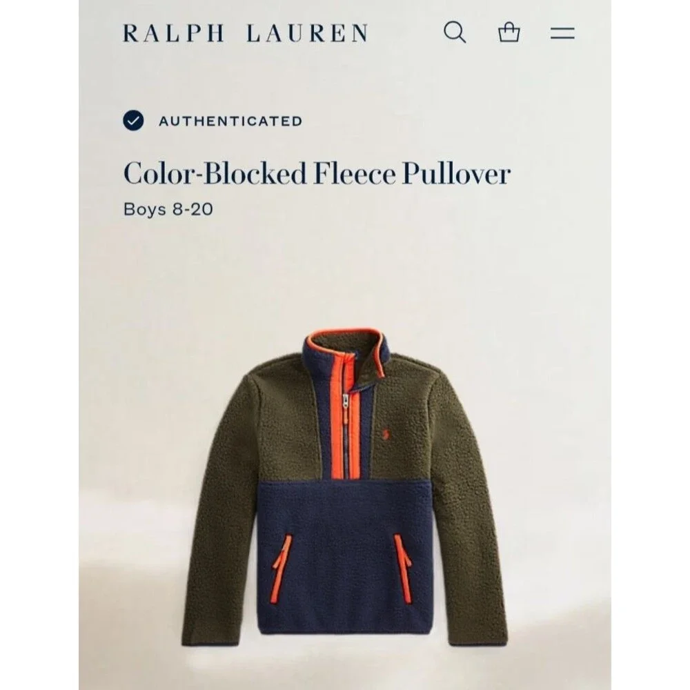Polo Ralph Lauren Fleece Colorblock Q Zip Pullover Green Blue Youth Large 14/16